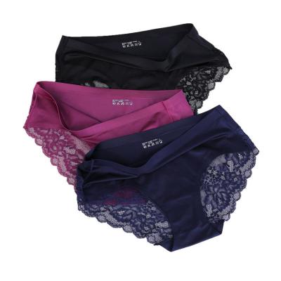 China Women Panties Breathable Sexy Female Mid Rise Underwear Lace Ladies Silky Briefs Relieve Seamless Panties for sale