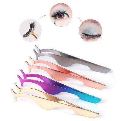 China Long Eyelash Tweezers Natural Stainless Slivery Magnetic Handmade Strip False Eyelashes 3D Eyelash Remove Clip Clamp for sale