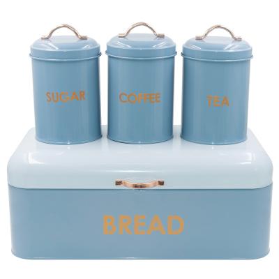 China Freshness Preservation Good Quantity Hot Sale Kitchen Use Porwder Coating Blue Bread Bin And Sealed Canister Design Classic Bread Bin For Kitchen for sale