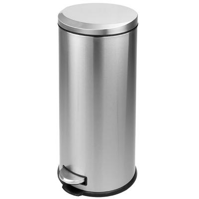 China Pressing Classic Design Stainless Steel Trash Can Hotel Trash Can 30L Moon Cover Pedal Type Classic Outstanding Slim Trash Can With Soft End for sale