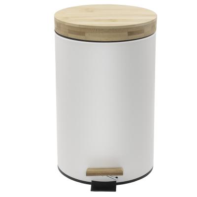 China Pressing Type 5L Trash Can Pedal Bin Bamboo Waste Bin With Soft End for sale