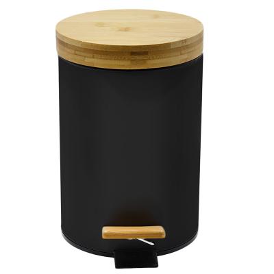 China Squeezing Type Classic Design Soft Narrow Round Trash Can With Bamboo Lid Kitchen Trash Can With Removable Inner Bucker Pedal Indoor Trash Can for sale