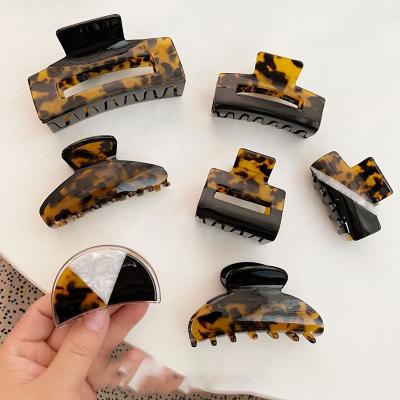 China Black Leopard Scale Hair Claw Retro Extra Large Vintage Small Elephant Acetate Hair Clips Elegant Geometric Square Claws Clips for sale