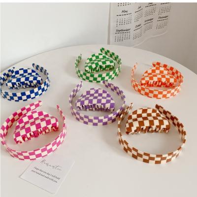 China Fashion Two Colored Luxury Colored Head Band Checkered Headband Hair Clip Checkered Hairband Clip Acetate Cellulose Cabin High Quality Hair Clips for sale