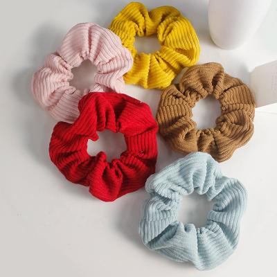 China Large Autumn Solid Color Corduroy Scrunchie Hair Band 2021 Hair Accessories Soft Warm Ponytail Holder for sale