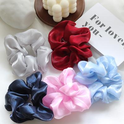 China Organza women spring scrunchies pearly chiffon organza scrunchies high quality Korean shiny bright ties hair wholesale for sale