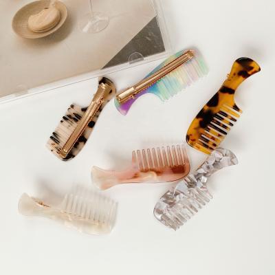 China Home Wide Tooth 6.5 Cm Rainbow Small Women Kids Hair Clips Main Wear Comb Hair Clip Jade Marble Pocket Acetate Hair Accessories for sale