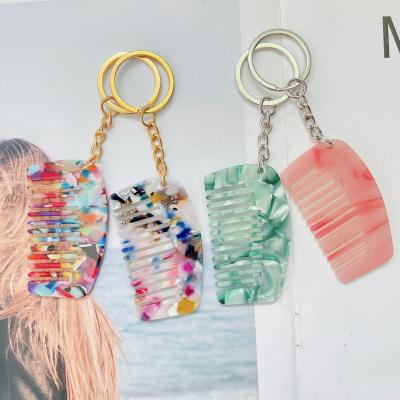 China Korea Women Kids Small Tortoiseshell Portable Home Marble Mini Acetate Pocket Mini Pendant Keychain Acetate Anti-Static Hair Combs for sale