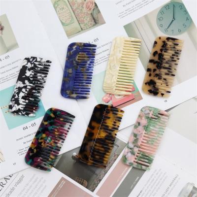 China Portable Rectangle Home Detangling Straighten Custom Logo Comb Acetate Hair Combs Marble Brown Tortoise Shell Pink Green Wide Tooth for sale