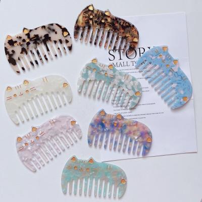 China Girls Kids 3D Pet Shaped Personalized Pink Acetic Cat Tortoiseshell Home Cut Hair Comb Acetate Wide Tooth Comb With Logo for sale