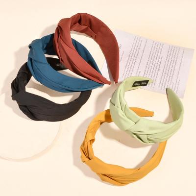 China Breathable Cloth Fashion Women Girls Hair Accessories Twist Flat Head Bands Solid Color Cross Braid Knot Tied Headband for sale