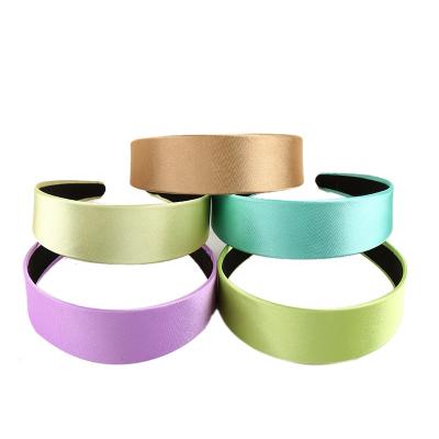 China 4CM Wide Edge Fabric Premium Quality Women Hair Accessories Refine Cloth Hollow Solid Hard Edge Satin Headband Without Teeth for sale