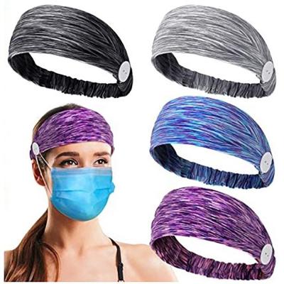 China Unisex Soft Sporty Plain Knitted Button Headband Fabric Men Women Headwrap Hearing Protection Yoga Turban Headband With Rubber Bands for sale