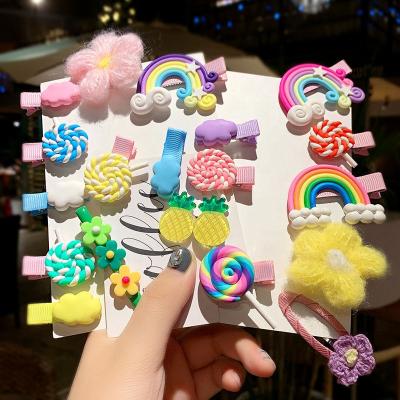 China Soft Gift 6PCS Baby Hair Clip Set Hair Clips Clay Shaker Hairpins Rainbow Barrettes Toddler Poly Accessories Kids Hair Clips Lollipop for sale