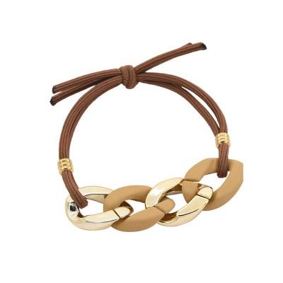 China Elegant Simple Golden Korean Sweet INS Hair Chain Bracelet Ponytail Holder Bands Elastic Hair Chain Ties For Women for sale