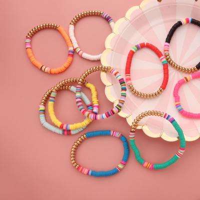 China BOHEMIA Colorful Soft Sliced ​​Clay Bangle Bead Set Spacer Stretch Polymer Disc Loose Beads Handmade Bracelet For Women for sale