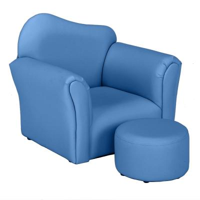 China Blue Color PU Kids Leather Armchairs Furniture Modern Solid Wood Sofa For Kids With Footstool for sale