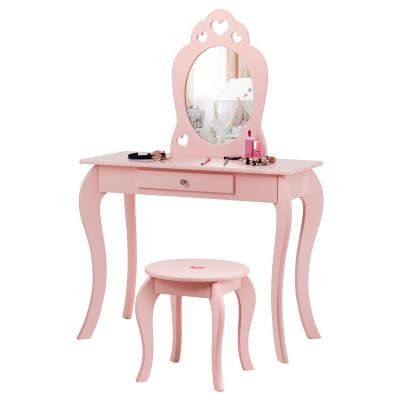 China Kids Modern Pink Dressing Table Small Color Vanity Table with Stool and Mirror for Girls Makeup Table Set for sale