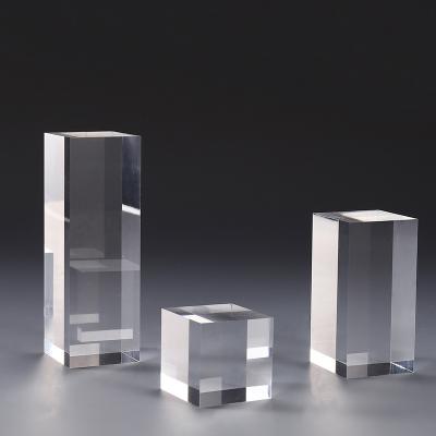 China Deploying Crystal Square Pillar Base Doll Custom Cuboid Transparent Jewelry Display Plexiglass Goods Size Solid Acrylic Block for sale