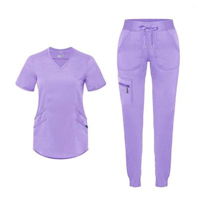 China Short Sleeve V-neck Women Spa Doctor Nurse Suit Set Short Sleeve Nursing Hospital Scrubs Uniforms for sale