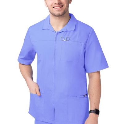 China Men's Short Sleeve Short Sleeve Zipper Up Spa Doctor Nurse Scrubs Jacket Nursing Hospital Uniforms for sale