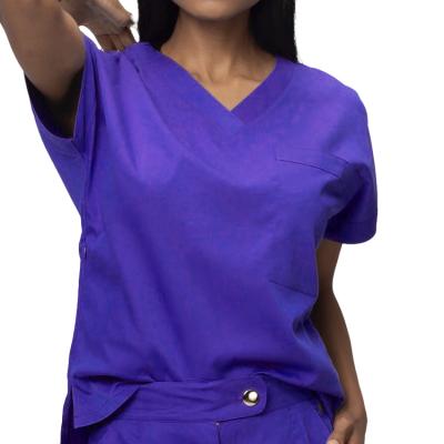 China Short Sleeve V Neck Women Spa Doctor Nurse Beautician Uniform Suit Set Short Sleeve Nursing Hospital Scrubs Uniforms for sale