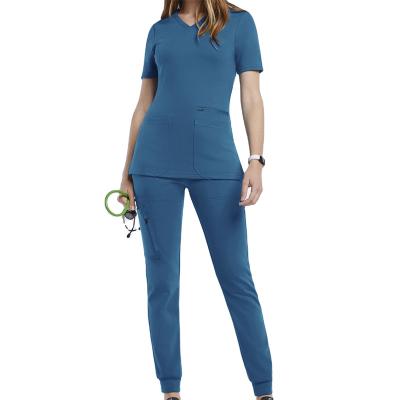 China Breathable Short Sleeve V-Neck Women Spa Doctor Nurse Suit Set Trotter Nursing Short Sleeve Hospital Scrubs Uniforms for sale