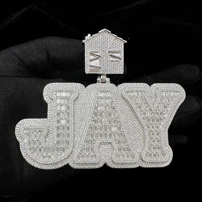 China Hiphop Iced Out Custom Name VVS Baguette Moissanite S925 Sterling Silver Pendant Men Diamond Letter Necklace Hiphop Jewelry for sale