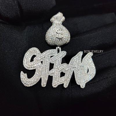 China Hiphop Letter VVS Moissanite S925 Sterling Silver Iced Out Custom Pendant May After Diamond Test Namer Necklace Hiphop Jewelry for sale