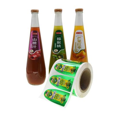 China Factory Wholesale Custom Printing Roll BOPP Juice Label Self Adhesive Metallic Sticker Waterproof For Glass Bottle for sale