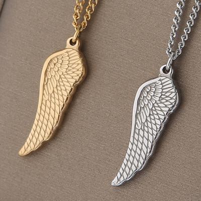 China Gold Single Feather Vintage SY Amazon Pop Jewelry Personality Hip Hop Wing Stainless Steel Angel Wing Pendant Necklace for sale