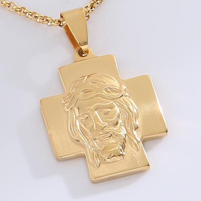 China Vintage SY Personality Christian Religious Jesus Cross Pendant Catholic Jewelry Stainless Steel Sweater Chain Necklace for sale