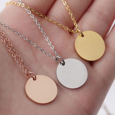 China Hot Selling Vintage Fashion Mirror Stainless Steel Shiny Disc Necklace DIY Pendant Customizable Letter SY Around Clavicle Chain Necklace for sale