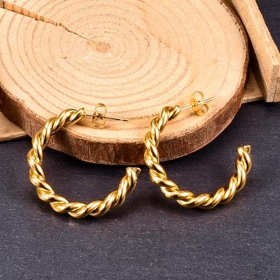 China FASHIONABLE SY Amazon Hot Sale 18k Gold Plated Fashion Fried Dough Twist Shape Earrings Round Wave Twist Earrings for sale