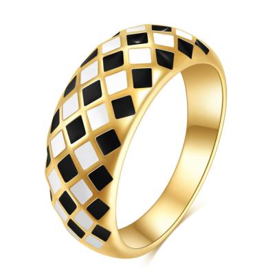 China Stainless Steel Ring Titanium Steel Ring For Wome Hot Black And White Plaid Niche Fashion Amazon Ring For Women Design Sense for sale