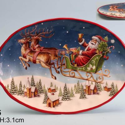 China 13 Inch Ceramic Oval Food Container Christmas Dish Stock /Outlet for sale