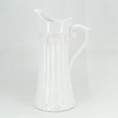 China New Classic/Postmodern White Glazed Ceramic Pitcher Vase /Indoor Vase For Flowers for sale