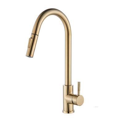 China Modern Contemporary Style 304 Stainless Gold 360 Degree Rotation Brushed Pull Out Hot And Cold Mixer Kitchen Faucet for sale