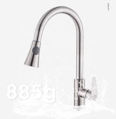 China Modern Brushed Nickel Kitchen Faucet Pull Out Stream Sprayer Main Deck Mounted Single Hole Sink Mixer Tap for sale