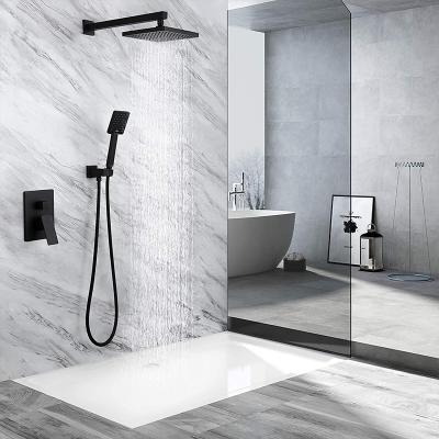 China Without Slide Bar Stainless Steel Rainfall Shower Head Single Handle Mixer Tap Bathroom Black Concealed Shower Faucets Set for sale