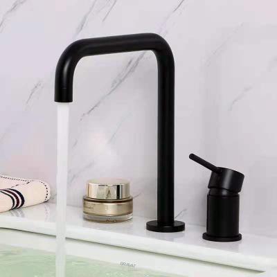 China Modern Deck Mounted 2 Hole Black Hot Cold Mixed Bath Basin Bathroom Faucet for sale