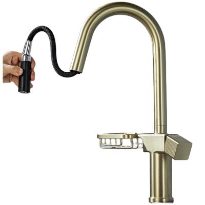 China Thermostatic Faucets Single Hole Spray Paint New Gold Faucet Kitchen Sink Faucets/Hot And Cold Water Black Extending Kitchen for sale