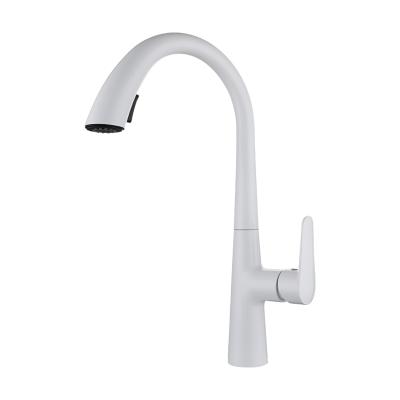 China Modern Flexible Hot And Cold Water Hose For Kitchen Faucet Kitchen Sink Type 304 Stainless Steel With Pull Out Spout White Color Sale for sale