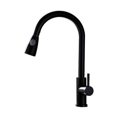 China Modern Universal 304 Stainless Steel Black Pull Down Kitchen Sink Faucet for sale