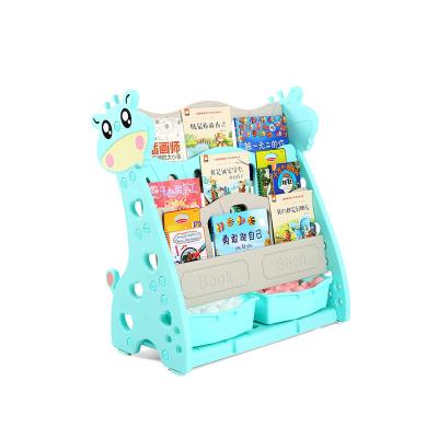 China Keep Books And Toys In Order Kindergarten Furniture Book Storage Bookcase Kids Cartoon Deer Kids Plastic Portable Book Shelves for sale