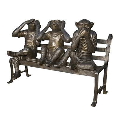 China China Wholesale Bronze Three Monkeys Laughing Statue On Bench for sale