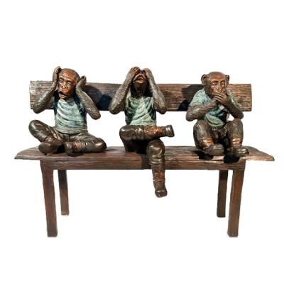 China China Customize Bronze Finish Hear-no, See-no, Speak-no Evil Monkeys Bronze Animal Statue for sale