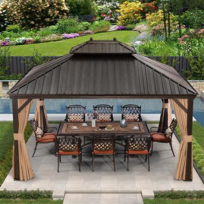 China Durable 10x12ft Garden Frame Patio Garden Deck Pergolas Cover Aluminum Hardtop Roof Gazebo Kit Set for sale