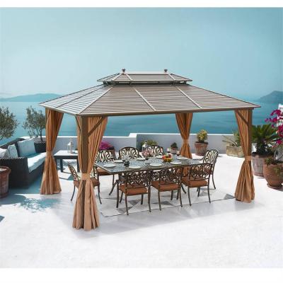 China Waterproof Garden 10x12ft Iron Gazebo Patio Deck Cover Outdoor Yard Deck Steel Gazebo With Mosquito Net for sale