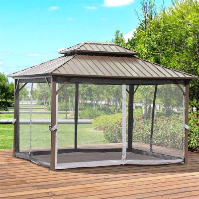 China Outdoor Garden 10x10ft Free Standing Canopy Tent Polyester Curtains Netting Gazebo UV Protection Garden Metal Roof for sale